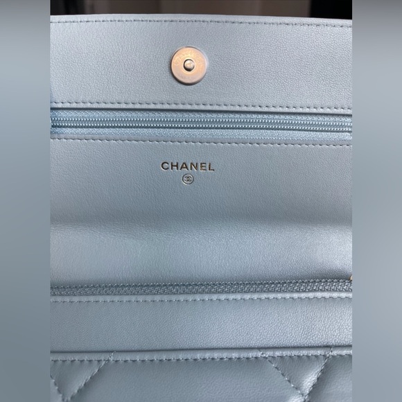 SOLD Chanel 19 Quilted Wallet Chain WOC Light Blue lambskin Mixed Hardware 22B - Picture 10 of 15